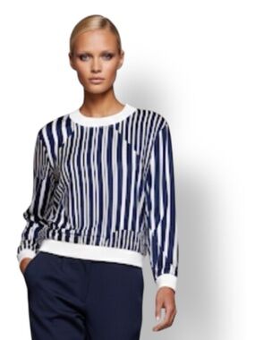 Thakoon Addition Silk Satin Brocken Stripes Print Pullover Top Blouse Size 6
